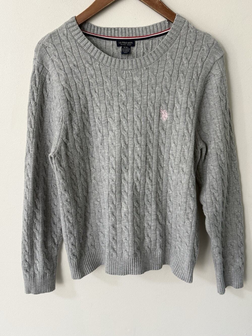 US Polo Assn Sweater Womens XXL Grey Knit Crewneck Logo Casual Preppy Academia